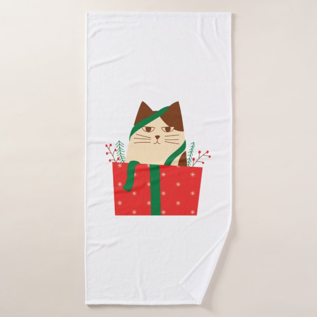 Cute cat In Christmas Hat   Bath Towel (Bath Towel)