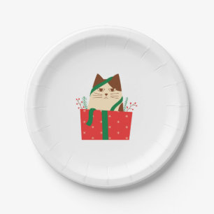 Cute cat In Christmas Hat   Paper Plate