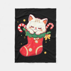 Cute Cat In Christmas Stocking Kawaii Anime Xmas G Fleece Blanket