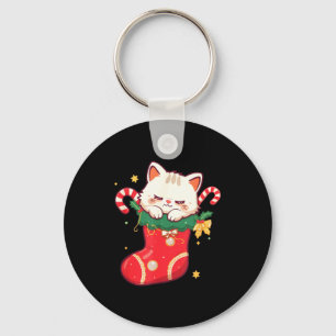 Cute Cat In Christmas Stocking Kawaii Anime Xmas G Key Ring