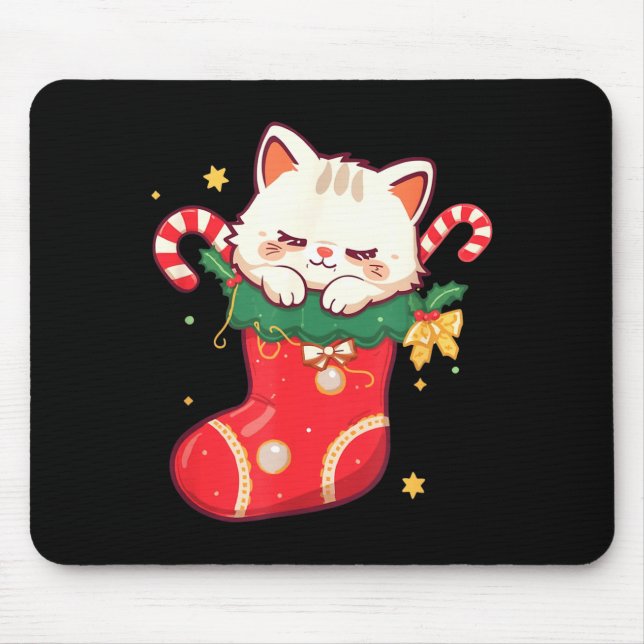 Cute Cat In Christmas Stocking Kawaii Anime Xmas G Mouse Mat (Front)