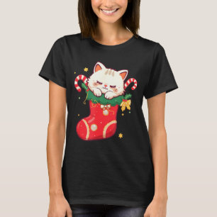 Cute Cat In Christmas Stocking Kawaii Anime Xmas G T-Shirt
