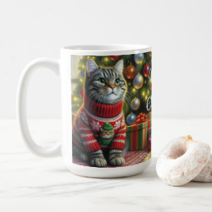Cute Cat in Christmas Sweater Coffee Mug