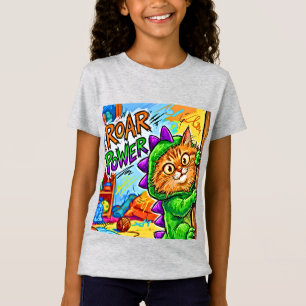 Cute Cat in Dino Costume Roar Power Kids T-Shirt