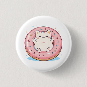 Cute Cat in Doughnut Kawaii Sweet Design 3 Cm Round Badge