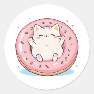 Cute Cat in Doughnut Kawaii Sweet Design Classic Round Sticker