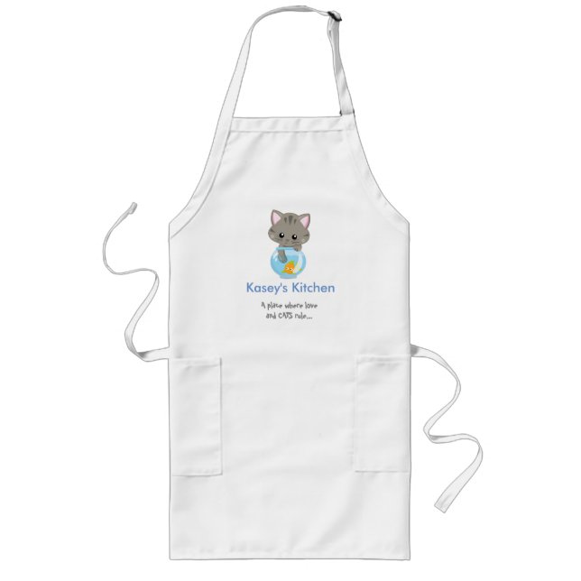 Cute cat in fishbowl long apron (Front)