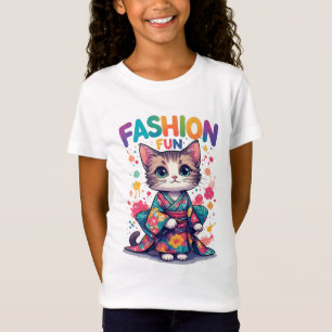 Cute Cat In Floral Kimono Celebrates Fashion T-Shirt