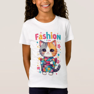 Cute Cat In Floral Kimono Celebrates Fashion T-Shirt