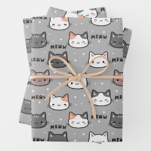 Cute cat in grey wrapping paper sheet