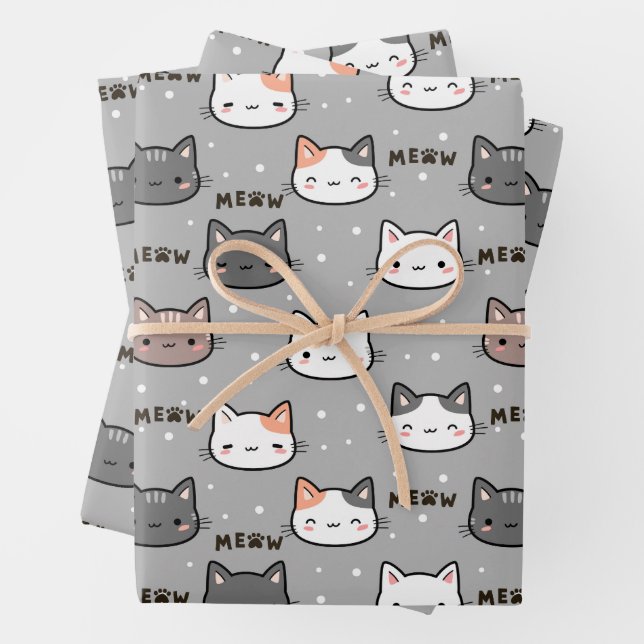 Cute cat in grey wrapping paper sheet (In situ)