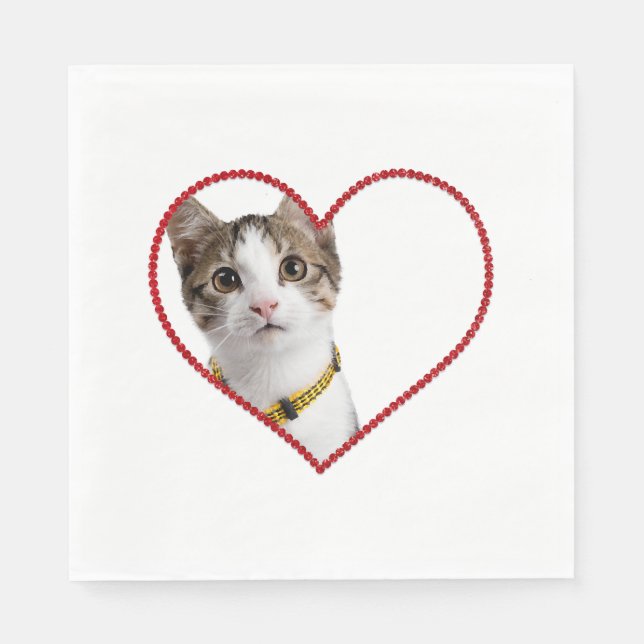 Cute Cat in Heart Napkin (Front)