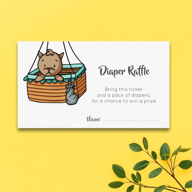 Cute Cat in Hot Air Balloon Basket Diaper Raffle Enclosure Card (Creator Uploaded)