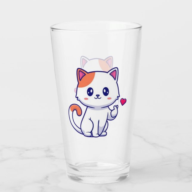 Cute Cat in Love Sign Hand-57577 Glass (Back)