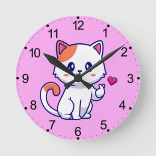 Cute Cat in Love Sign Hand-57577 Round Clock