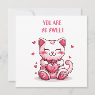 cute cat in love with pink heart holiday card