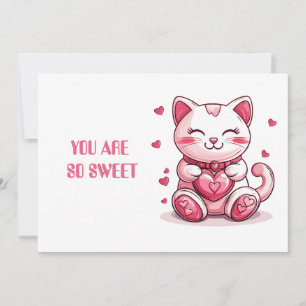 cute cat in love with pink heart holiday card