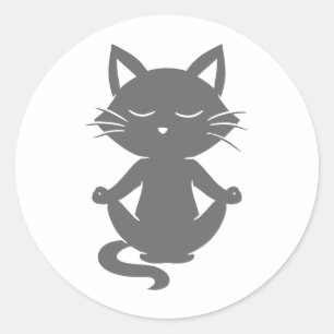 Cute cat in meditation - Choose background color Classic Round Sticker