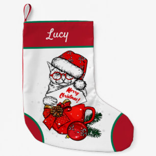 Cute cat in mug small christmas stocking
