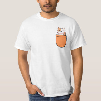 Cute Cat in Orange Pocket T-Shirt