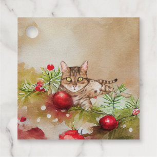 Cute Cat in Pines and Ornaments Gift Tags