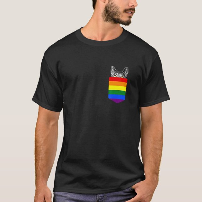 cute cat In Pocket LGBT T-Shirt (Front)