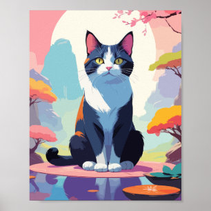 Cute Cat in Pond Poster