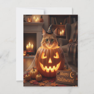 Cute Cat in Pumpkin Halloween for Cat Lovers Postcard