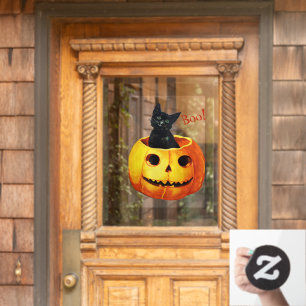 Cute Cat in Pumpkin Halloween Window Cling