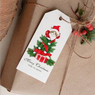 Cute Cat in Red Santa Hat Christmas Personalised Gift Tags