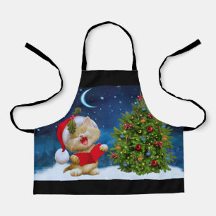 Cute cat in Santa Claus hat cartoon Apron