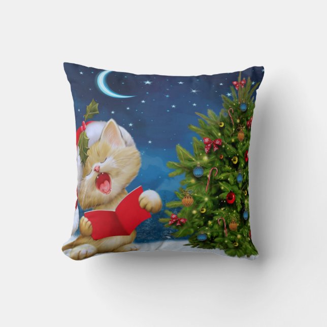 Cute cat in Santa Claus hat cartoon Cushion (Front)