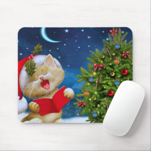 Cute cat in Santa Claus hat cartoon Mouse Mat