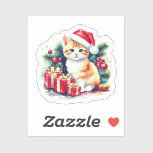 Cute Cat In Santa Hat 