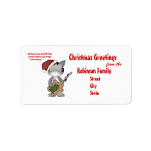 Cute Cat in Santa Hat, Christmas Greetings +Quote Label