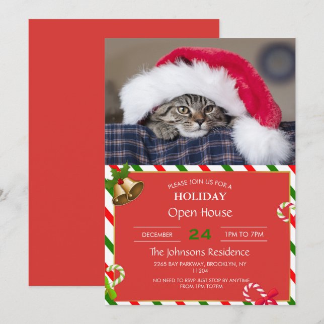 Cute cat in santa hat          invitation (Front/Back)