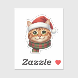 Cute Cat in Santa Hat & Knit Scarf Christmas