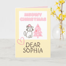 Cute Cat in Santa Hat&Tree Meowy Christmas Pastel