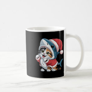 Cute Cat In Shark Costume With Santa Hat Christmas Coffee Mug