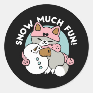 Cute Cat in Snow Gear with Snowman Art Classic Round Sticker