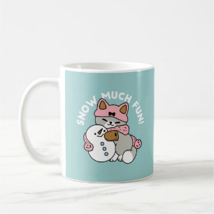 Cute Cat in Snow Gear with Snowman Art Coffee Mug