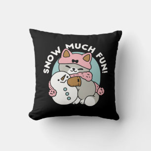 Cute Cat in Snow Gear with Snowman Art Cushion