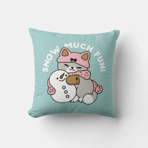 Cute Cat in Snow Gear with Snowman Art Cushion