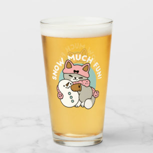 Cute Cat in Snow Gear with Snowman Art Glass