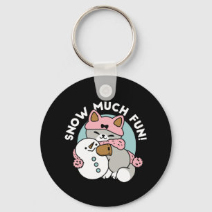 Cute Cat in Snow Gear with Snowman Art Key Ring