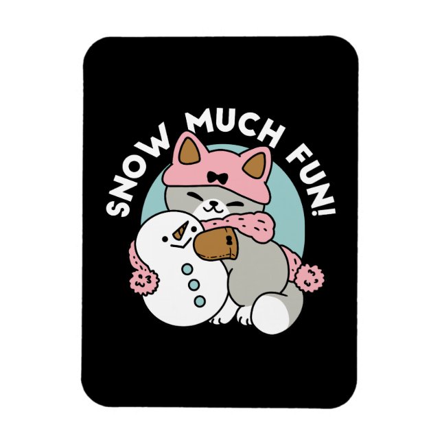 Cute Cat in Snow Gear with Snowman Art Magnet (Vertical)