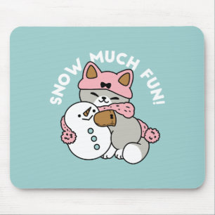 Cute Cat in Snow Gear with Snowman Art Mouse Mat