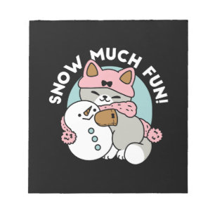 Cute Cat in Snow Gear with Snowman Art Notepad