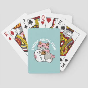Cute Cat in Snow Gear with Snowman Art Playing Cards