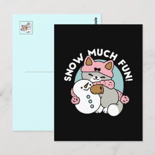 Cute Cat in Snow Gear with Snowman Art Postcard